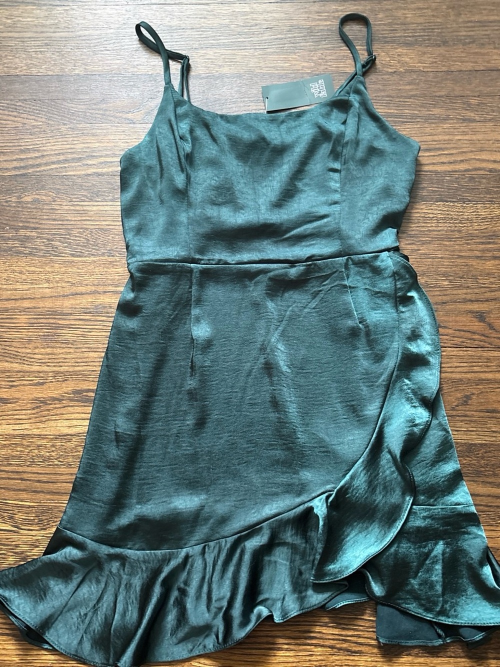 wild fable Teal Satin Ruffle Slip Mini Dress
